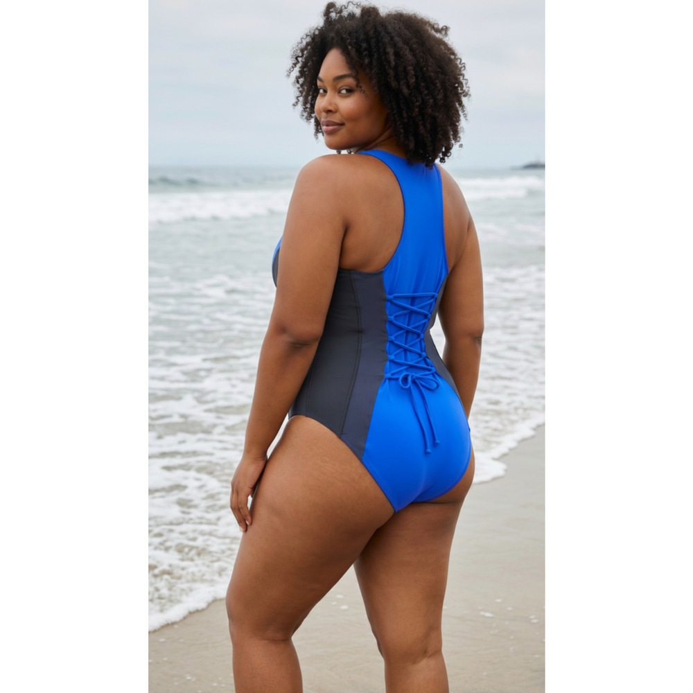TA3 Scoopy Seamed Zip Contour Ultramarine Black One Piece 2X Reg Long
